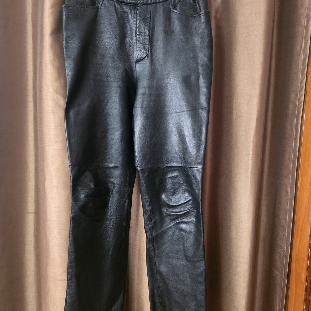 Women's Black Leather Straight Leg Pants